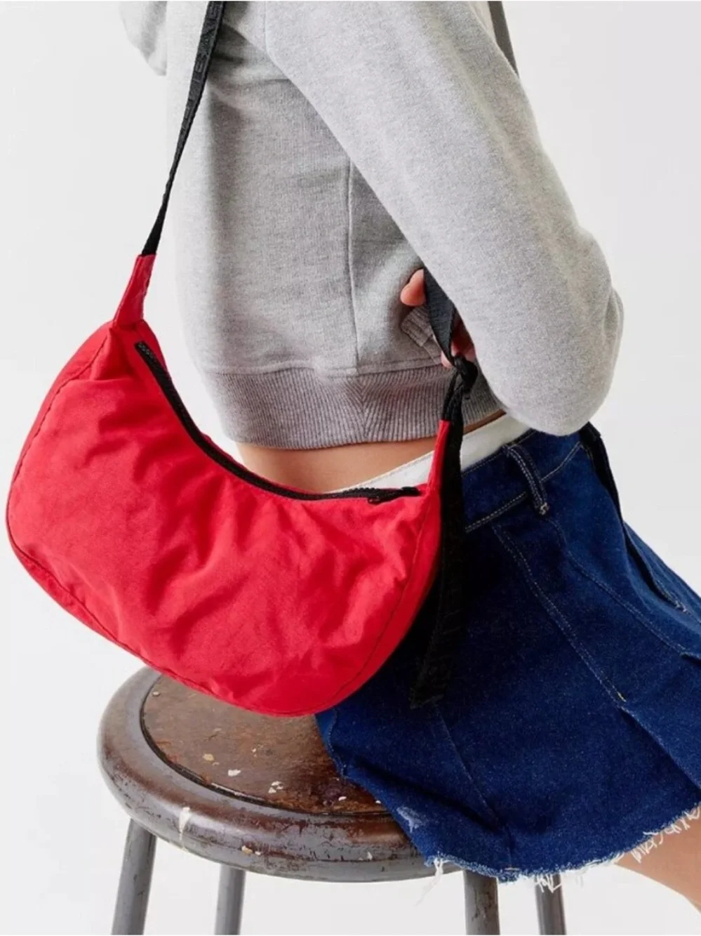 MAKE AN OFFER - BAGGU Small Nylon Candy Apple Red Crescent Crossbody